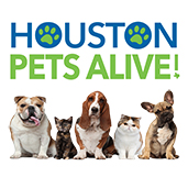 Houston Pets Alive! logo with dogs and cats seated beneath the name