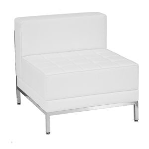 White lounge chair rental from Acme Party and Tent, modern event seating for weddings, galas, and corporate gatherings.