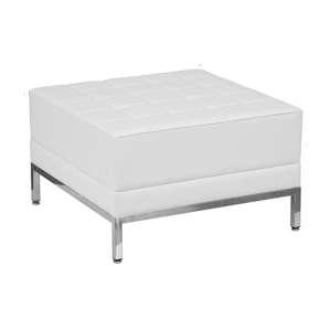 Quilted Tufted White Ottoman
