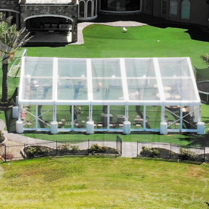 Clear top structure tent rental showing the transparent roof