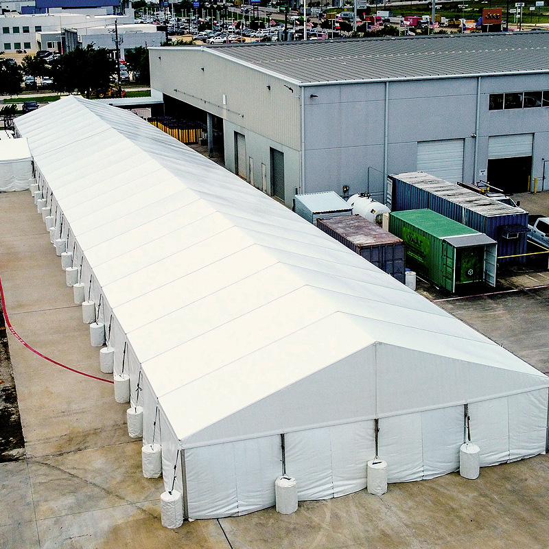 Aerial view of a warehouse tent structure installed in the Houston area